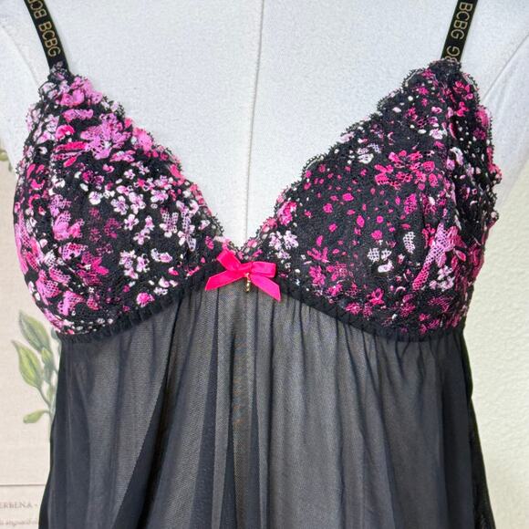 Y2k BCBG Black Pink Sheer Mesh Babydoll Cami Top Rave Party Trashy Sexy Gyaru M - Picture 2 of 6